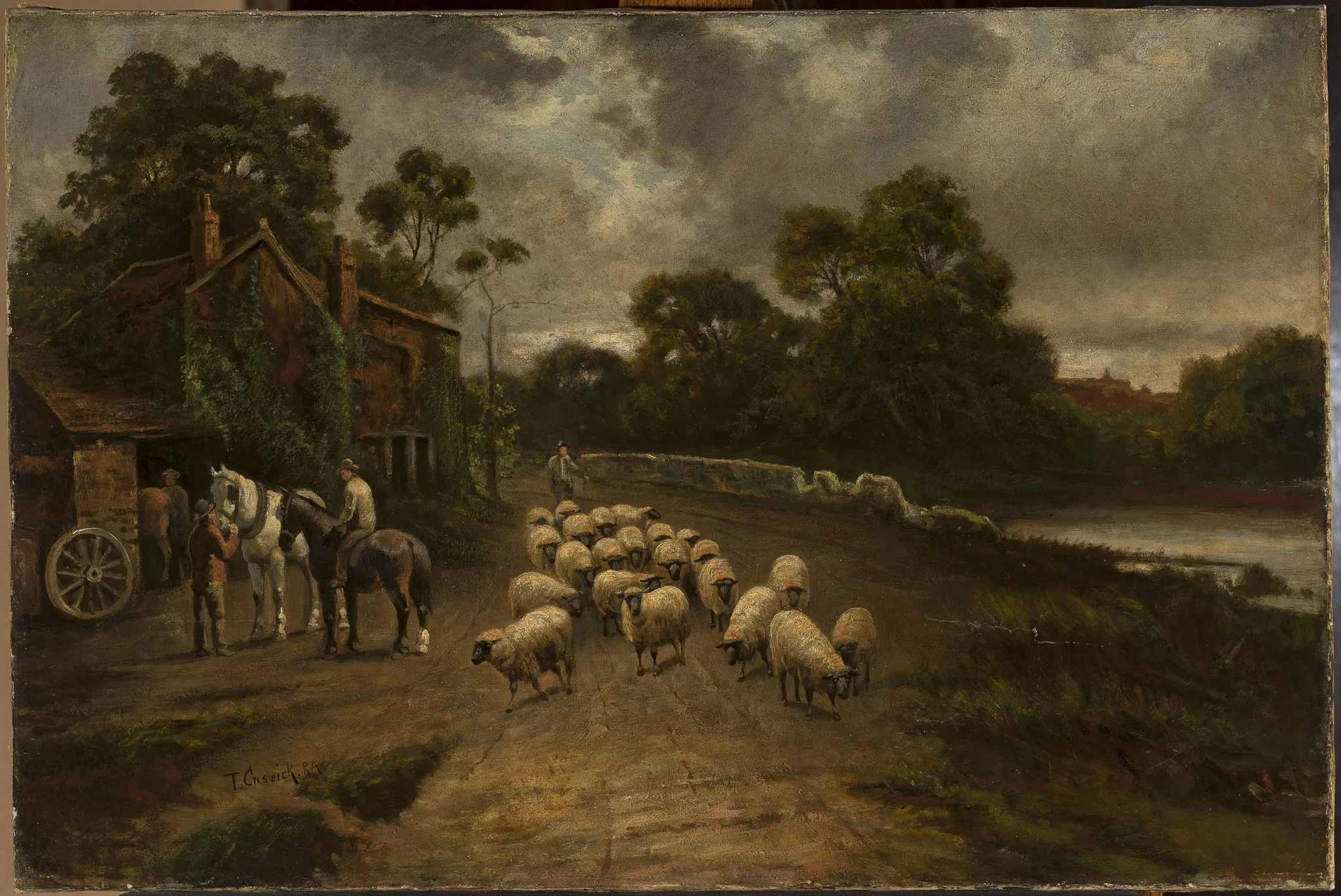 Genre scene with a flock of sheep