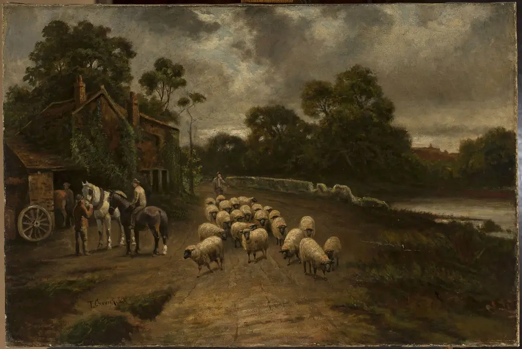 Genre scene with a flock of sheep