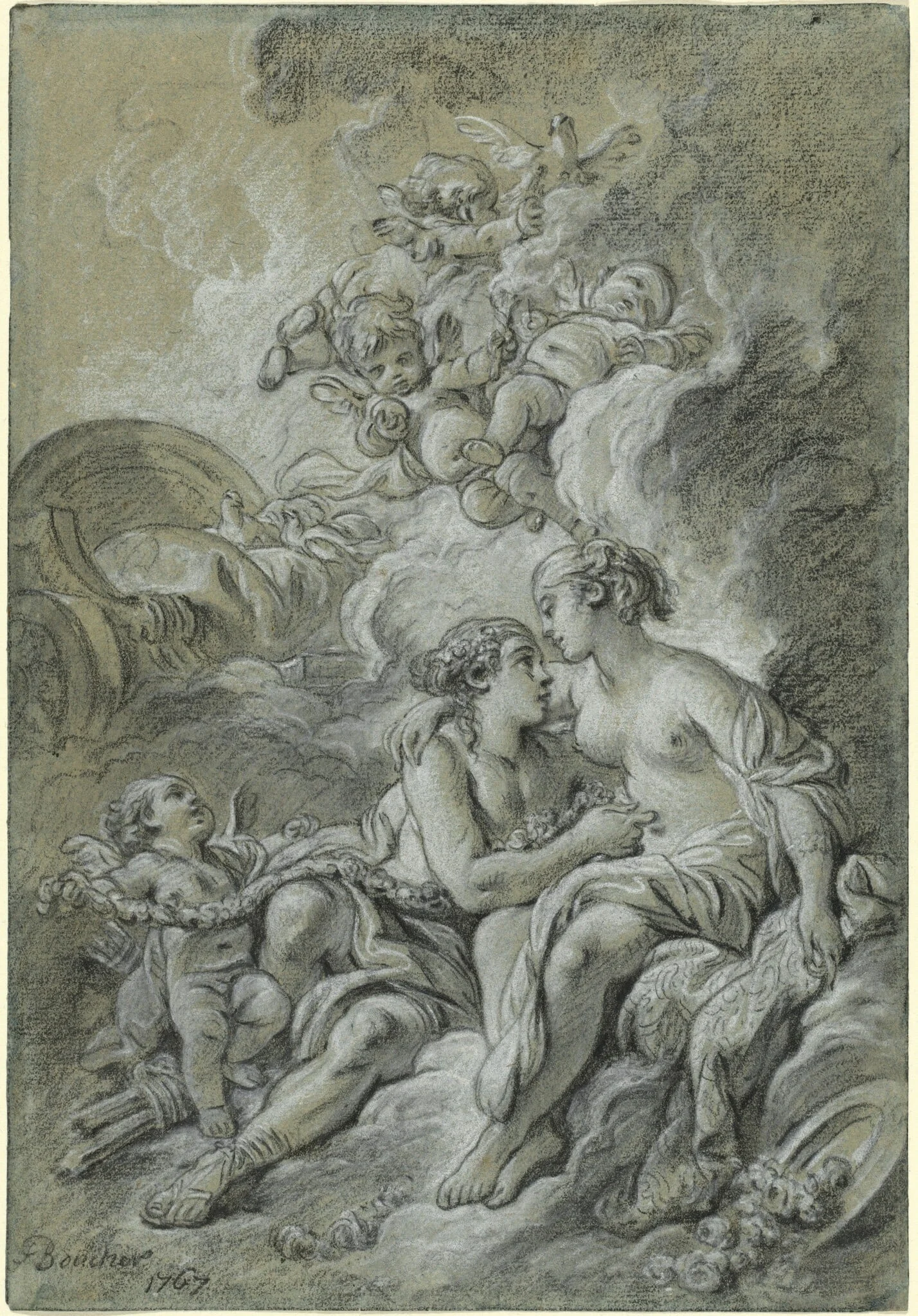 Venus appuyee sur son cher Adonis ..., by François Boucher, chalk, 1767