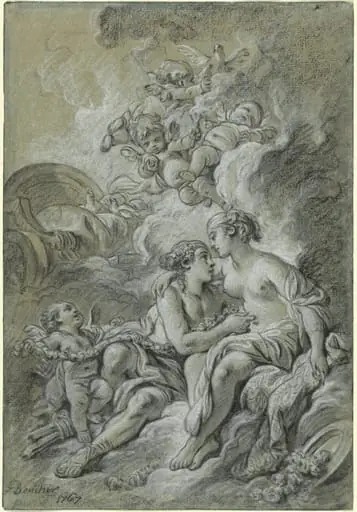 Venus appuyee sur son cher Adonis ...
