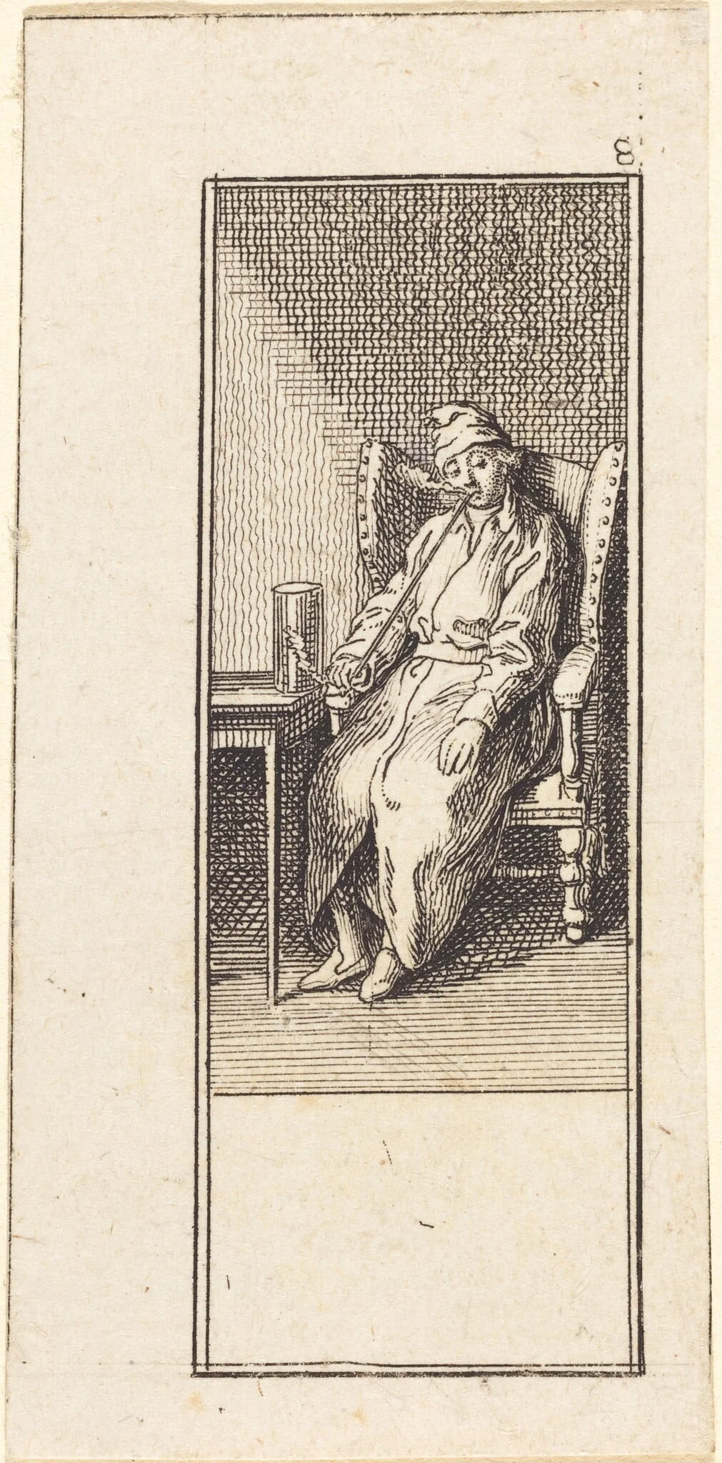 Young Man Seated, Smoking, by Daniel Nikolaus Chodowiecki, ink, 1784