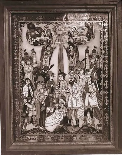 Secvențe din Muzeul Satului, icoană pe sticlă de Savu Moga: Nașterea Domnului - 1886 (1988)