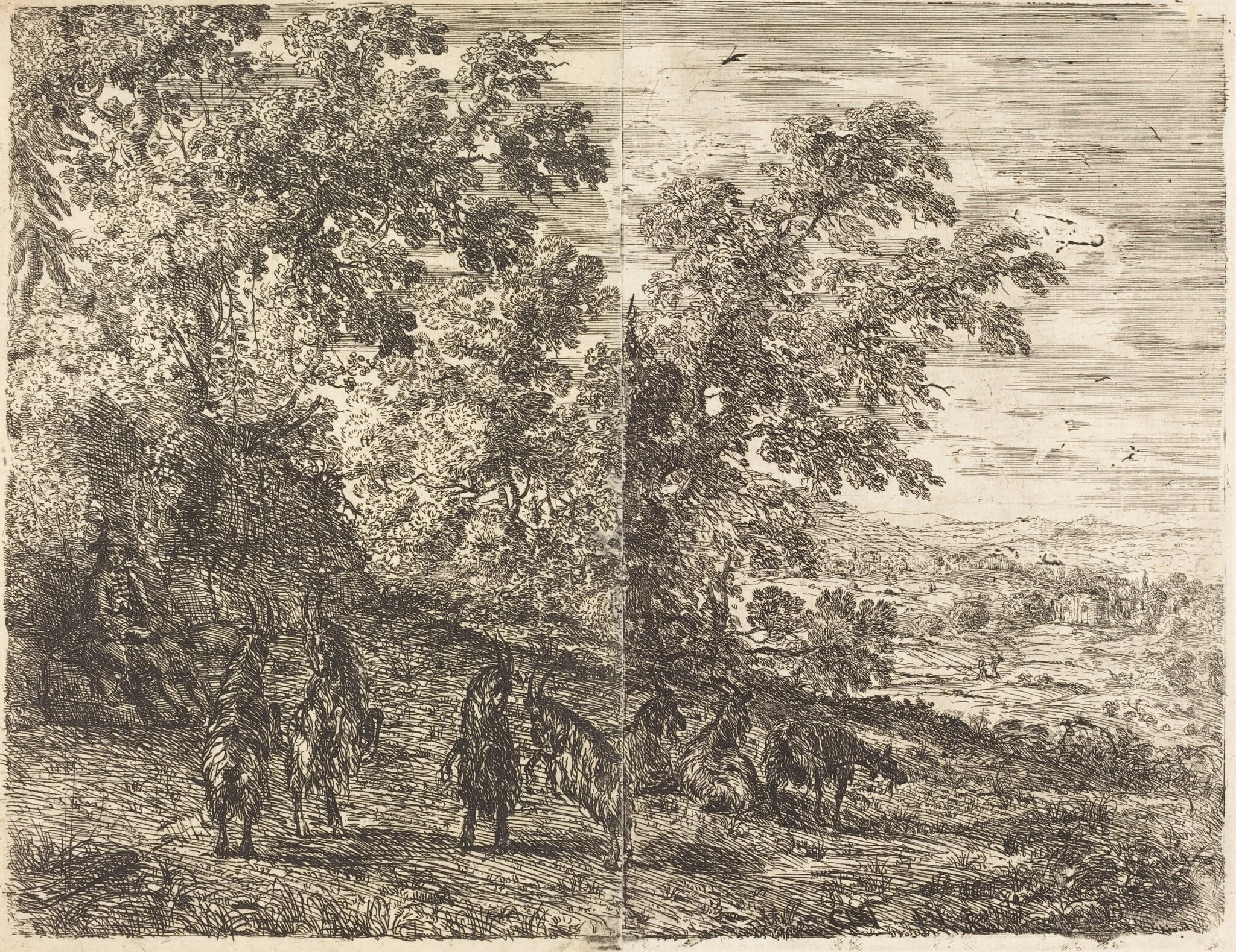 Shepherd with Goats (Les chèvres), by Claude Lorrain, ink, 1632