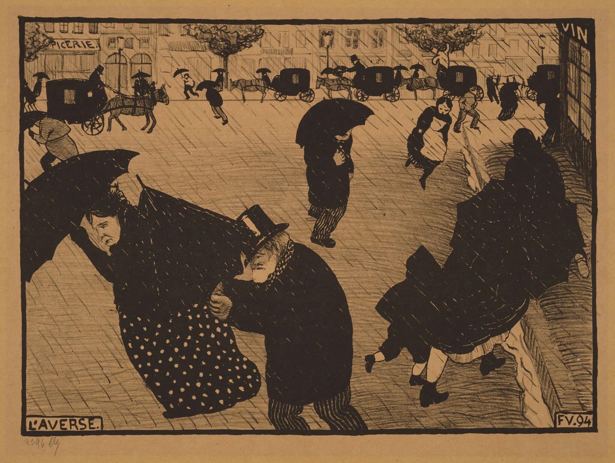 L'Averse (The Shower), by Félix Vallotton, ink, 1894