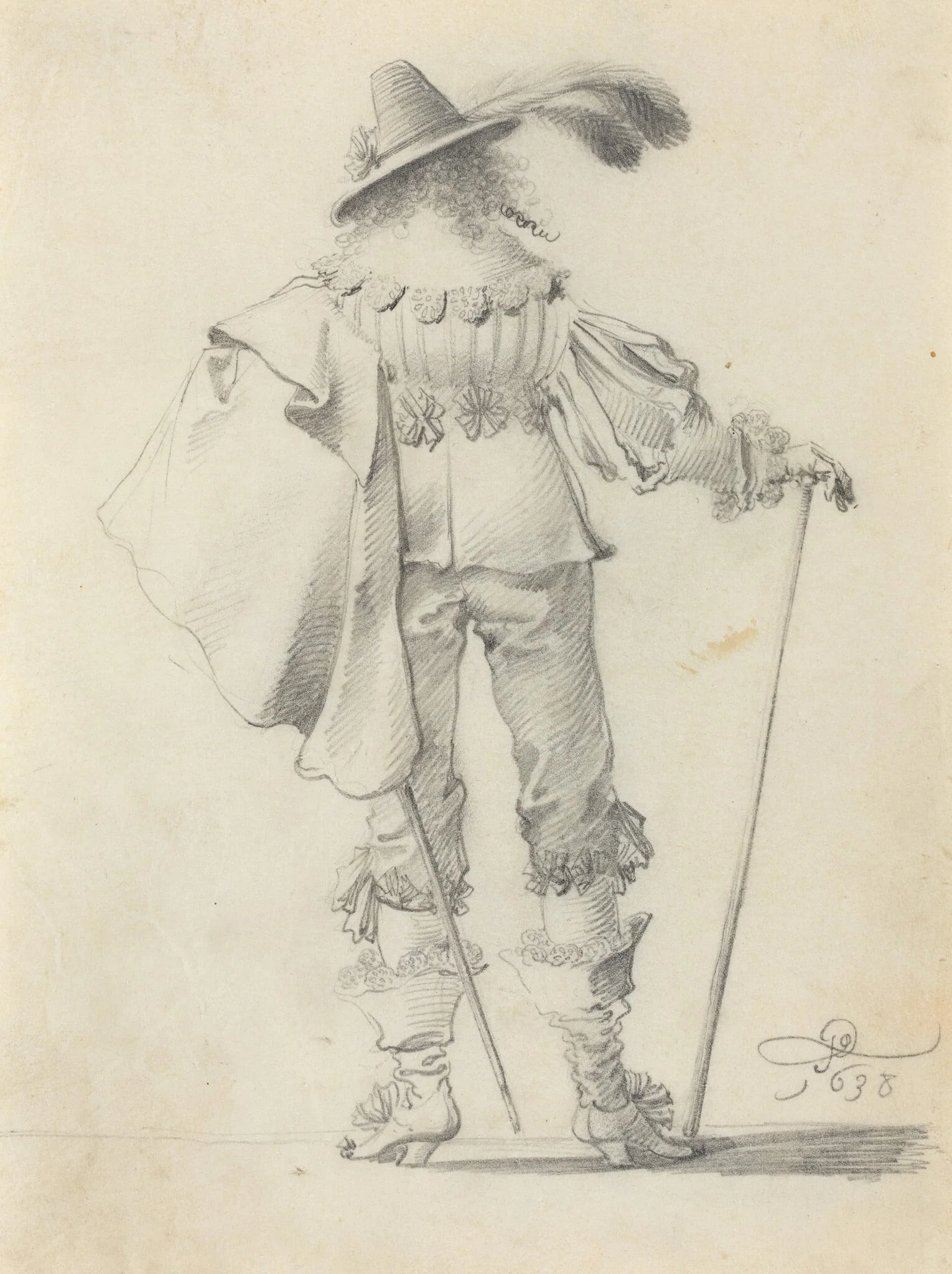 Gentleman Seen from Behind, by Pieter Jansz Quast, graphite, 1638