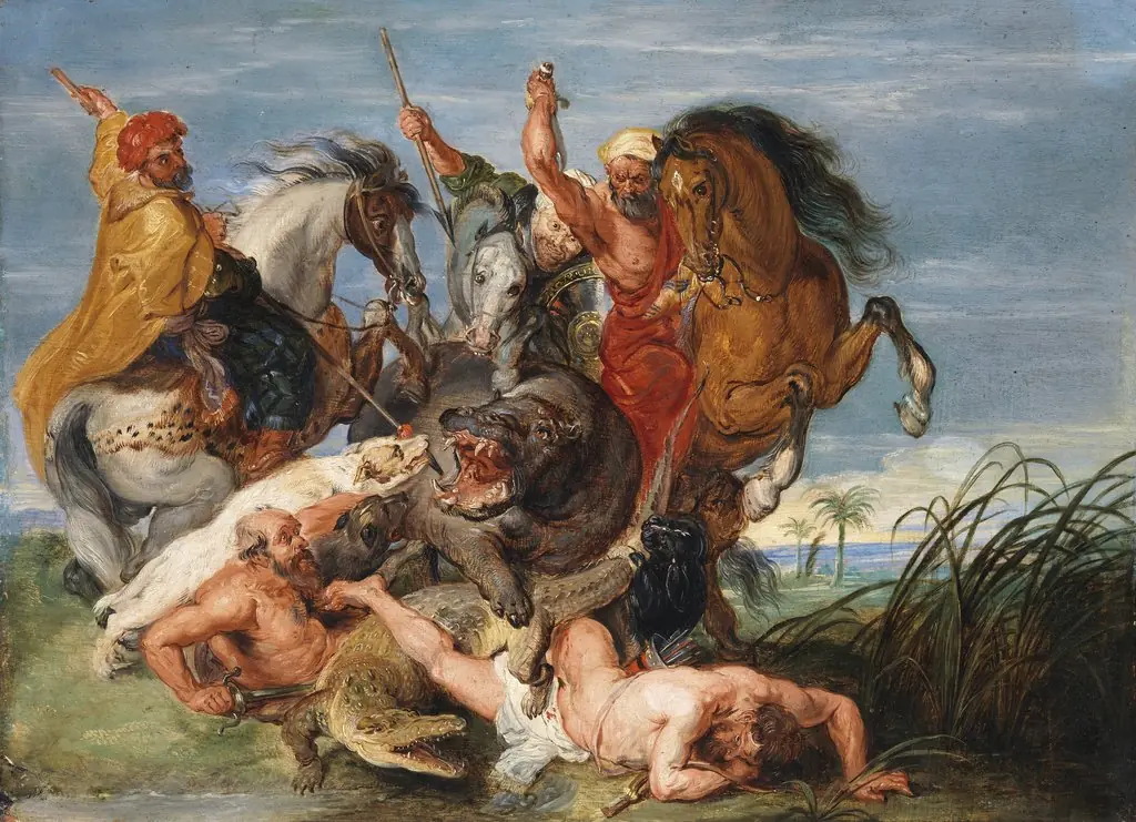 A Hippopotamus and Crocodile Hunt