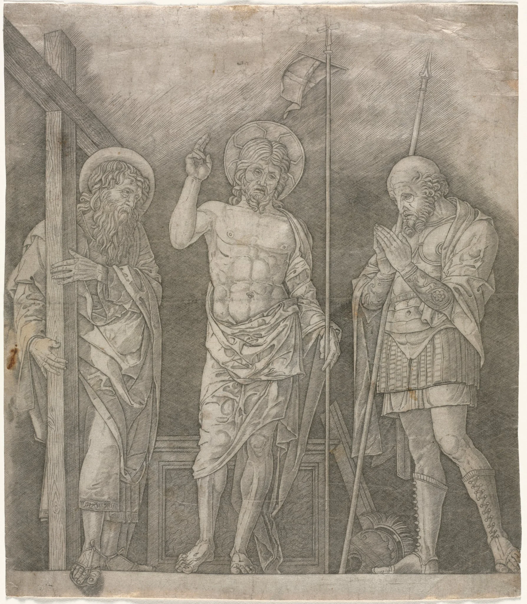 Risen Christ Between Saints Andrew and Longinus, by Giovanni Antonio da Brescia, 1502