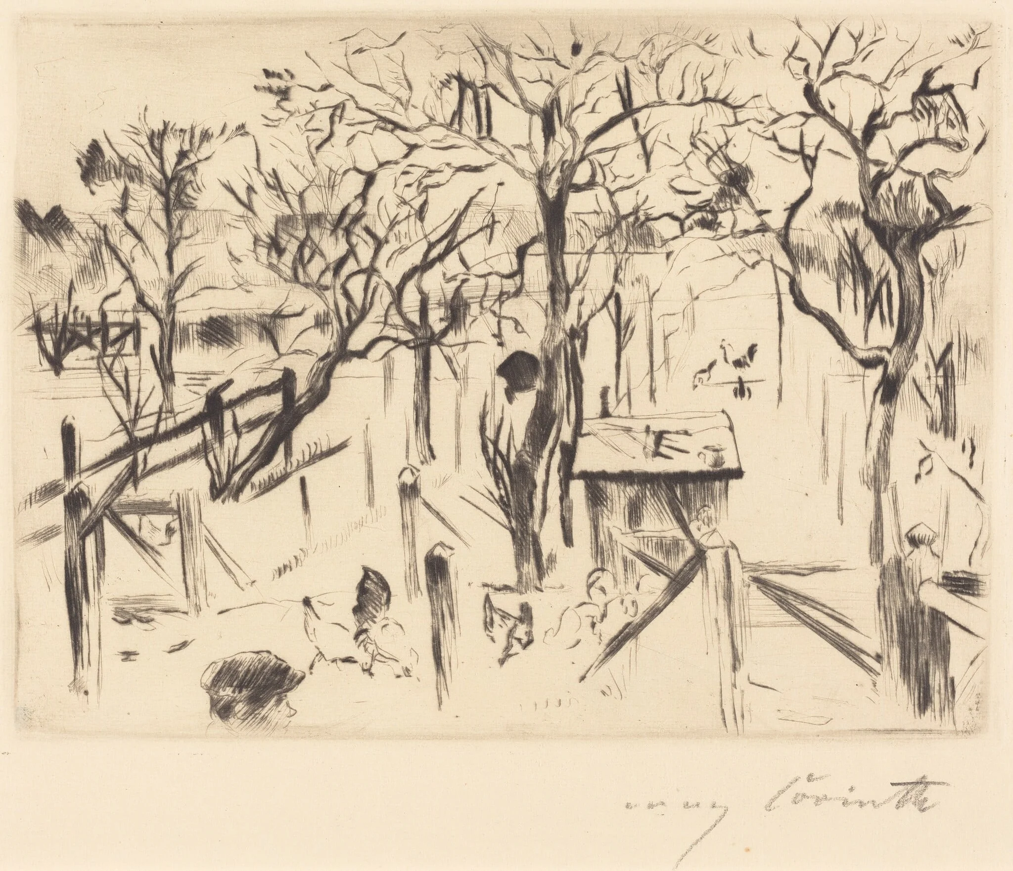 Obstgarten im Herbst (Fruit Garden in Autumn), by Lovis Corinth, ink, 1912