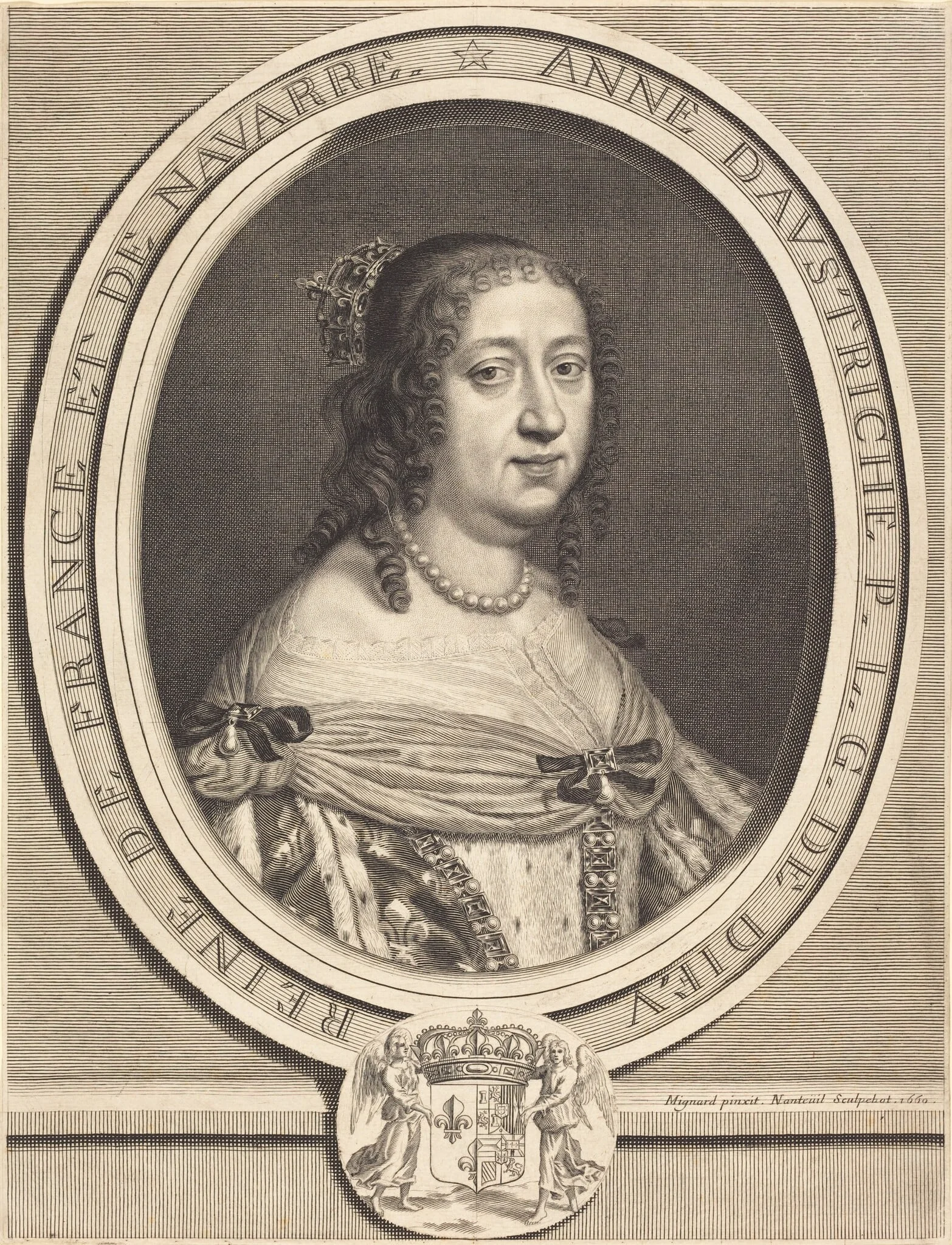 Anne of Austria, Queen of France and Navarre, by Robert Nanteuil, ink, 1660