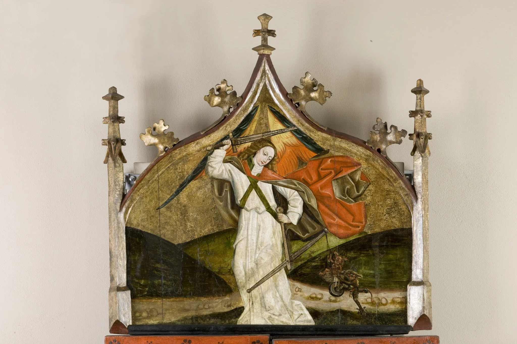 Saint Michael the Archangel. Altar retable from the church in Moszczenica Niżna – finial., by Unknown, unspecified, 1490