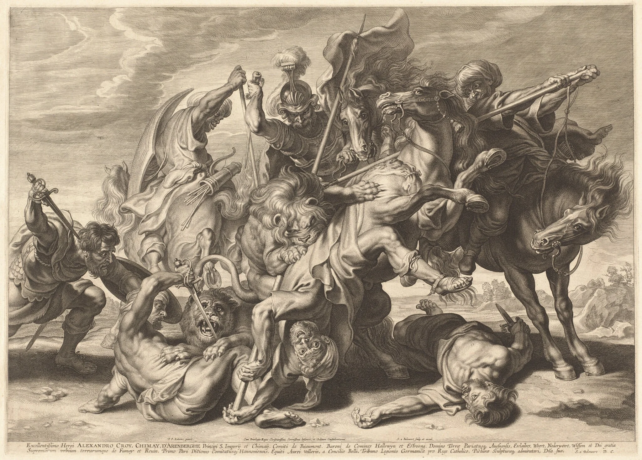 Lion Hunt, by Schelte Adams Bolswert, ink, 1622