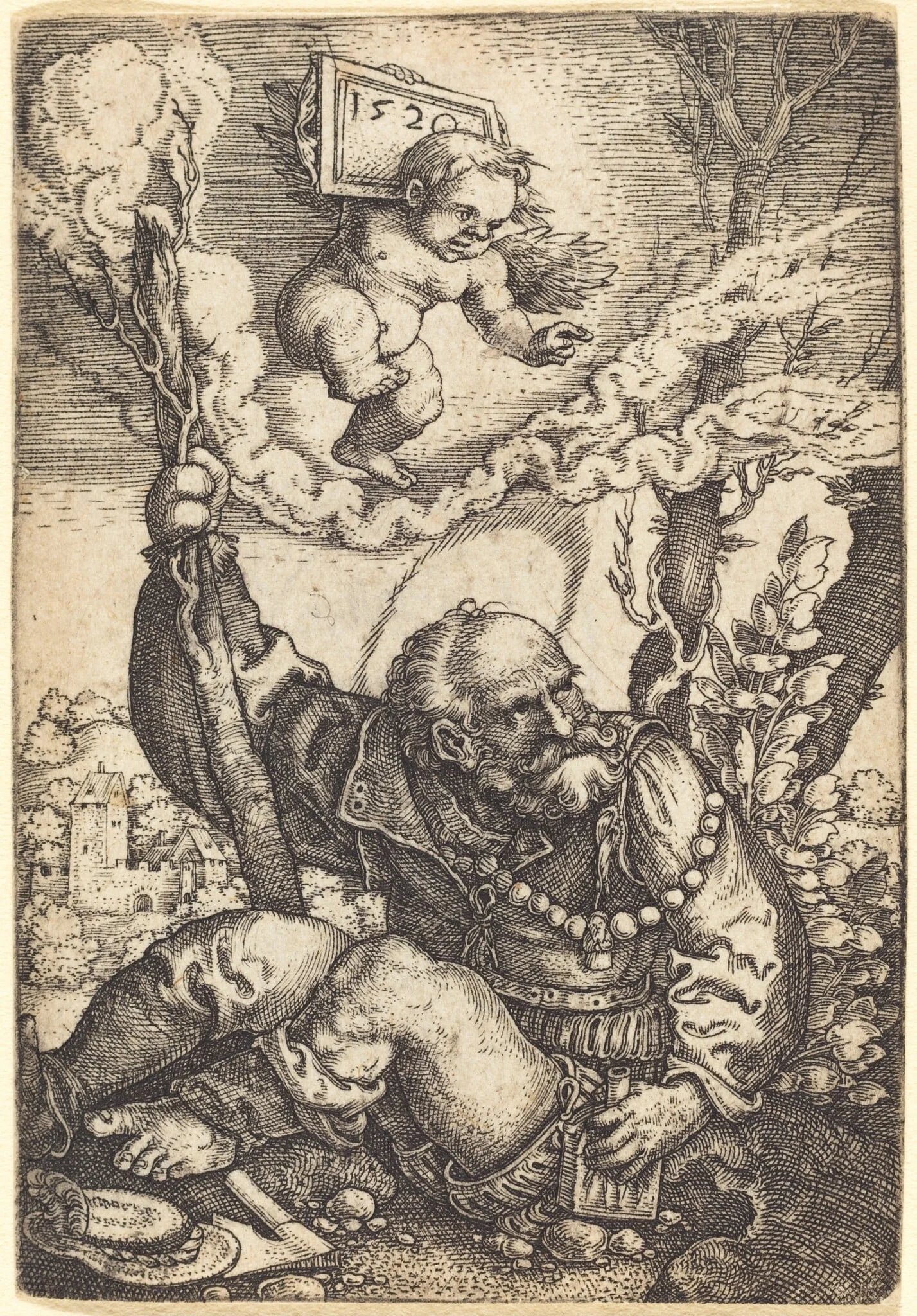 Saint Christopher, by Barthel Beham, ink, 1520