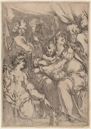 The Holy Family with Saint Catherine, Saint John the Evangelist, and an Angel