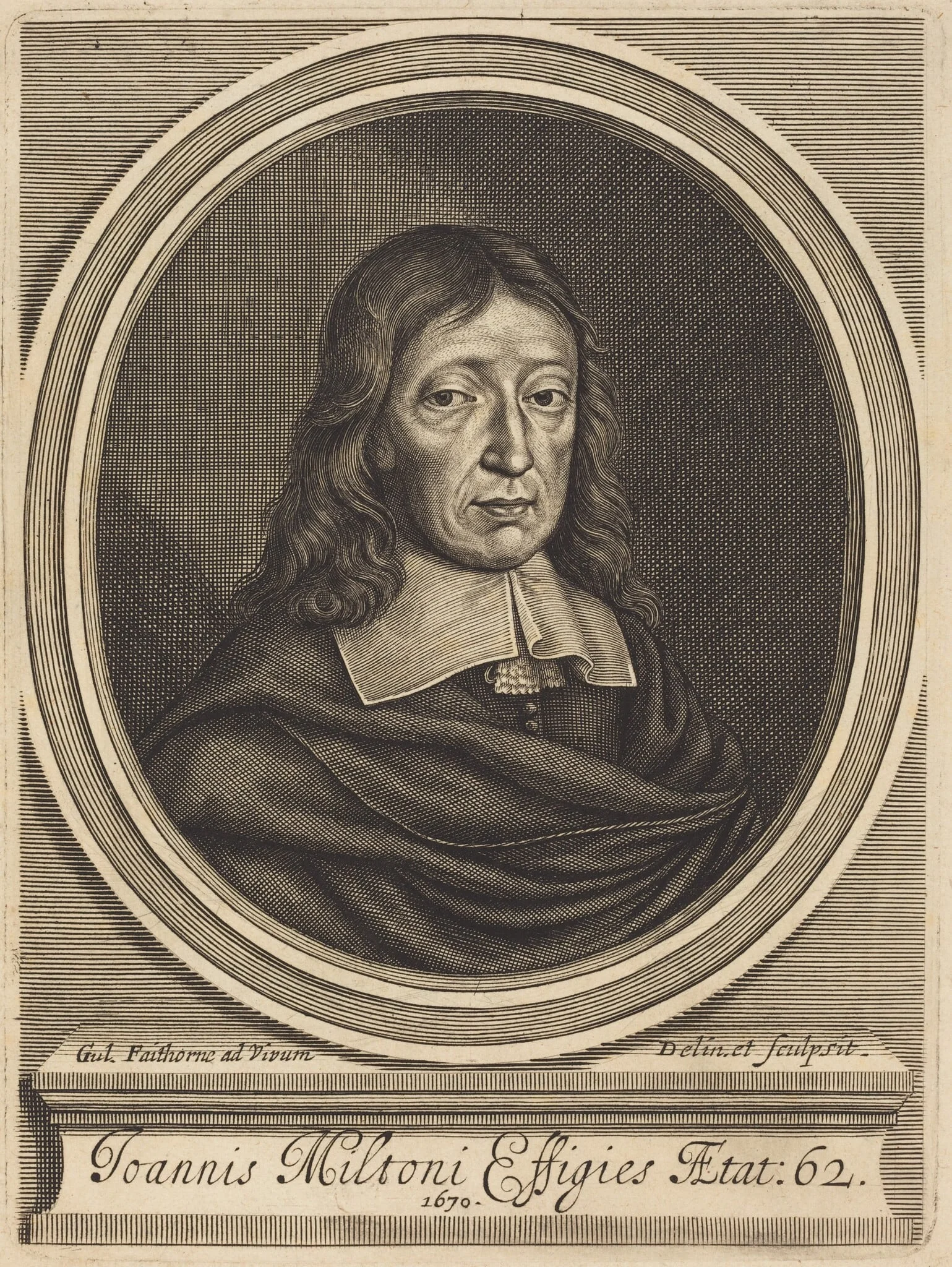 John Milton, by William Faithorne, ink, 1670