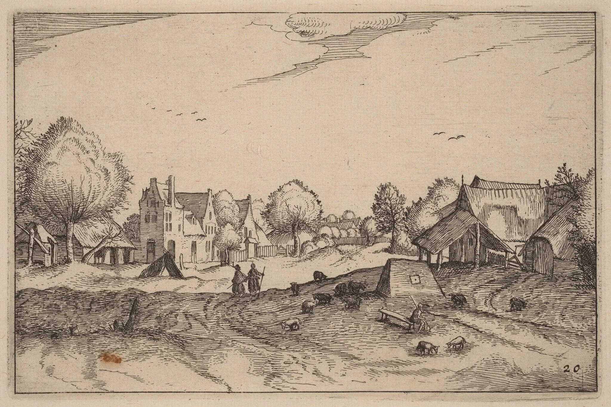 Village Road, by Claes Jansz Visscher, ink, 1612