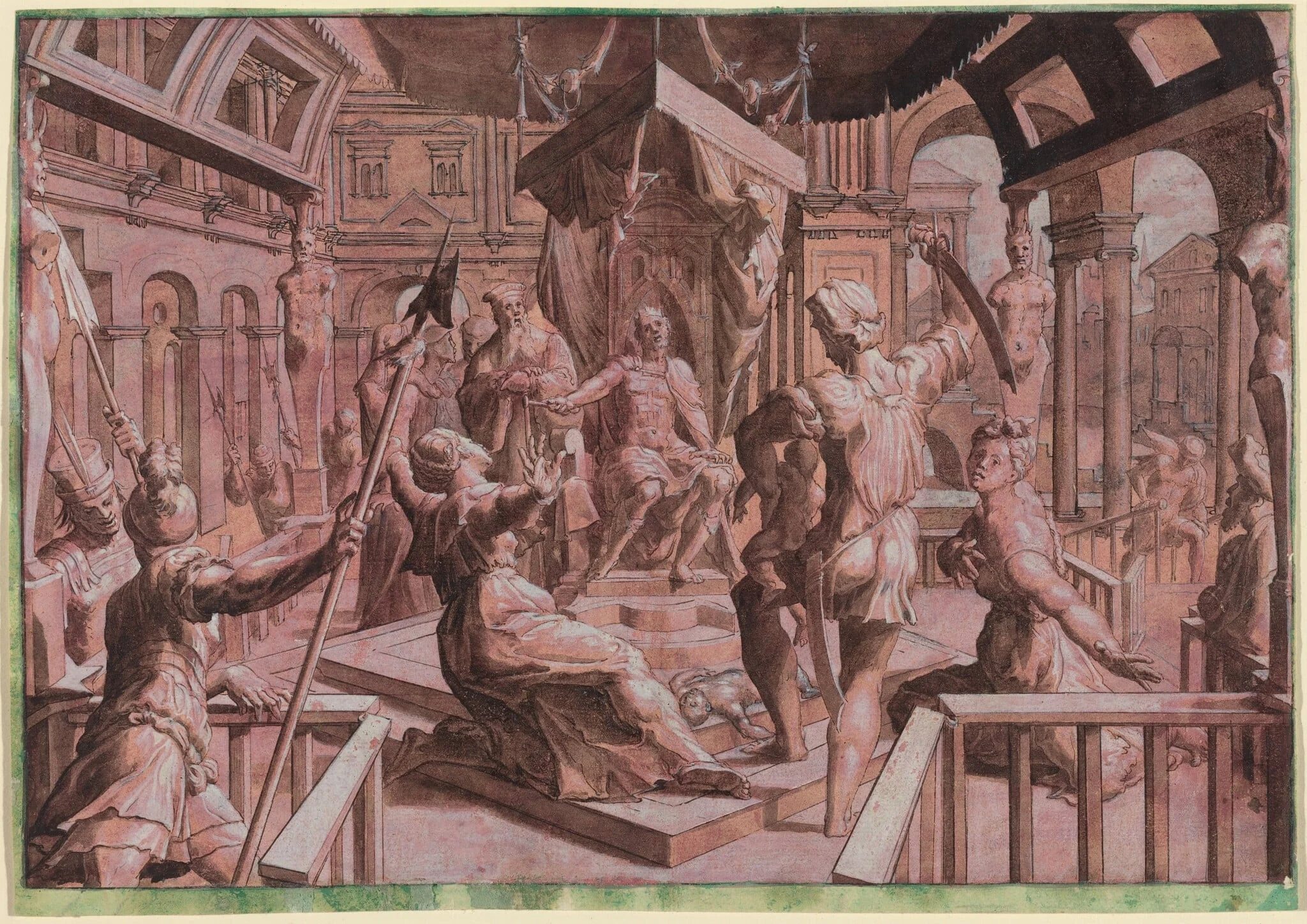 The Judgment of Solomon, by Master of the Liechtenstein Adoration, ink, 1550