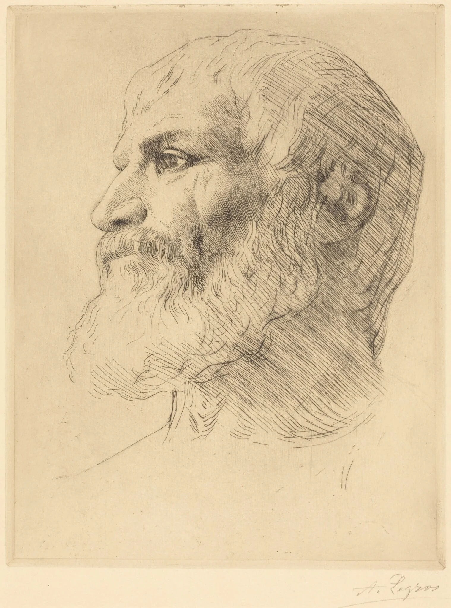 Head of Souliote (Tete de Souliote), by Alphonse Legros, ink, 1874