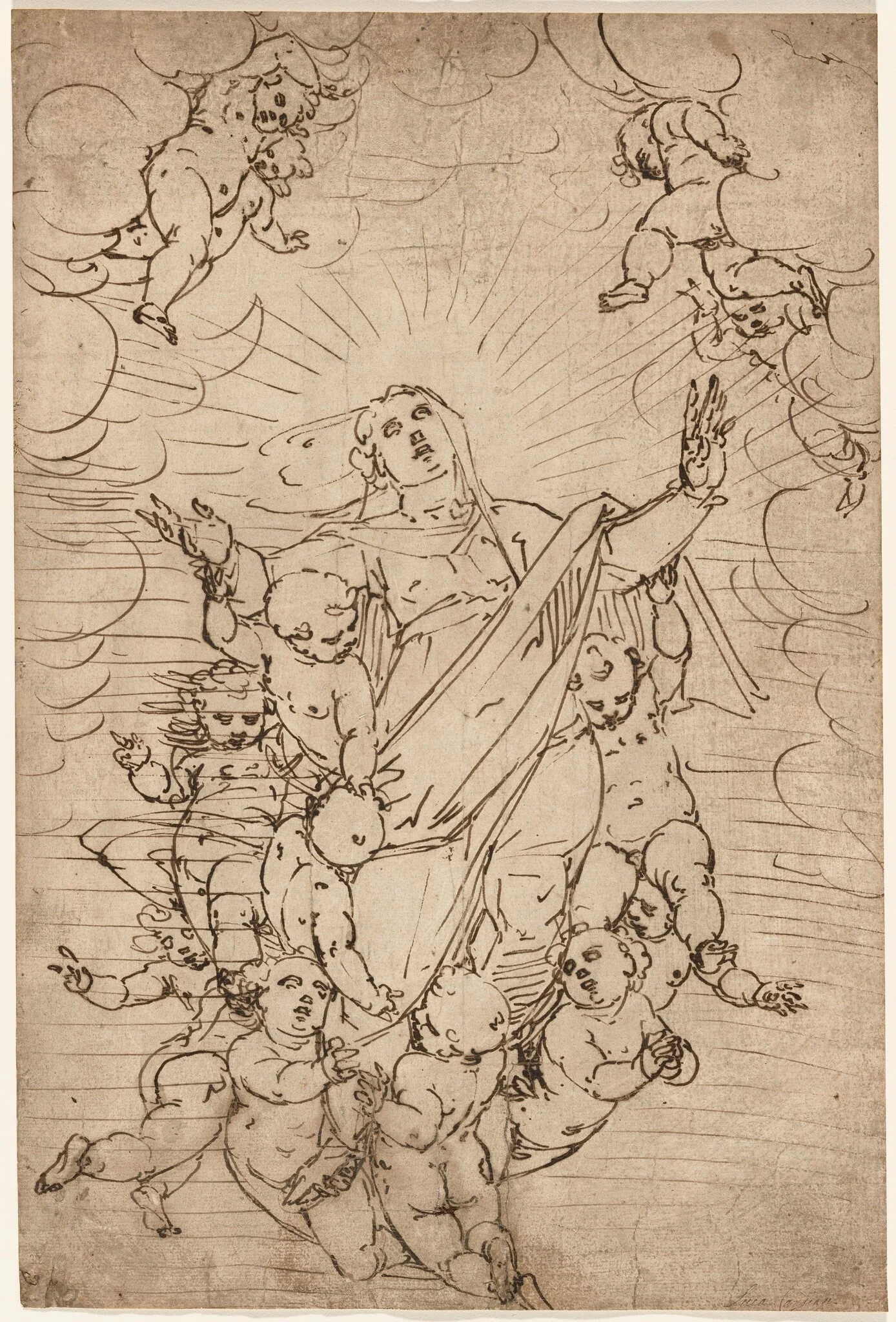 The Virgin in Glory, by Luca Cambiaso, ink, 1564