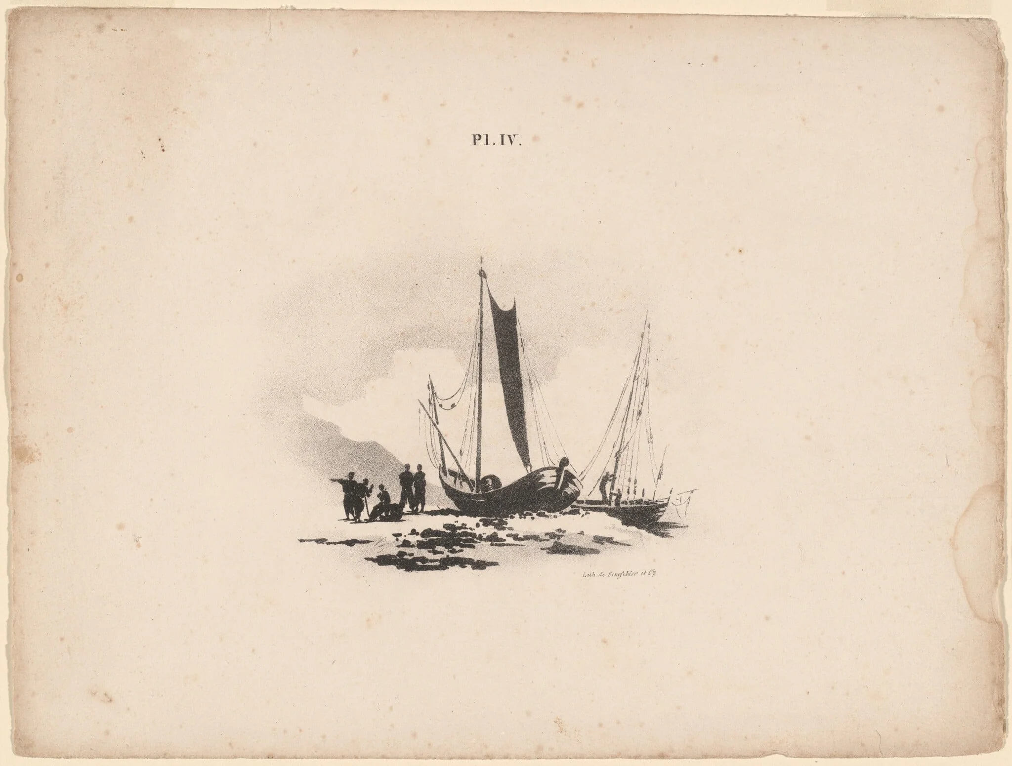 Boats on the Beach, by Bernard Gaillot, ink, 1824