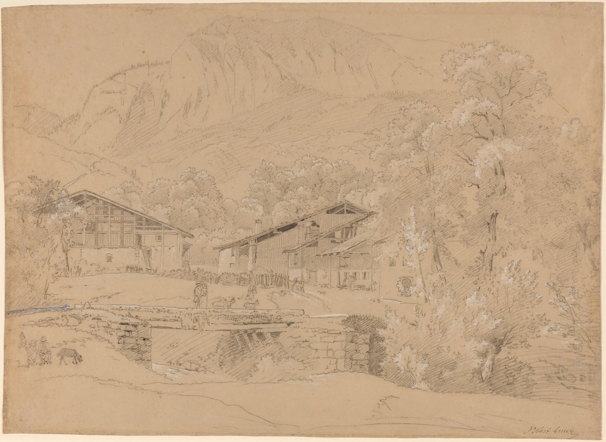 An Alpine Village in Summertime, by Jean Antoine Linck, chalk, 1804