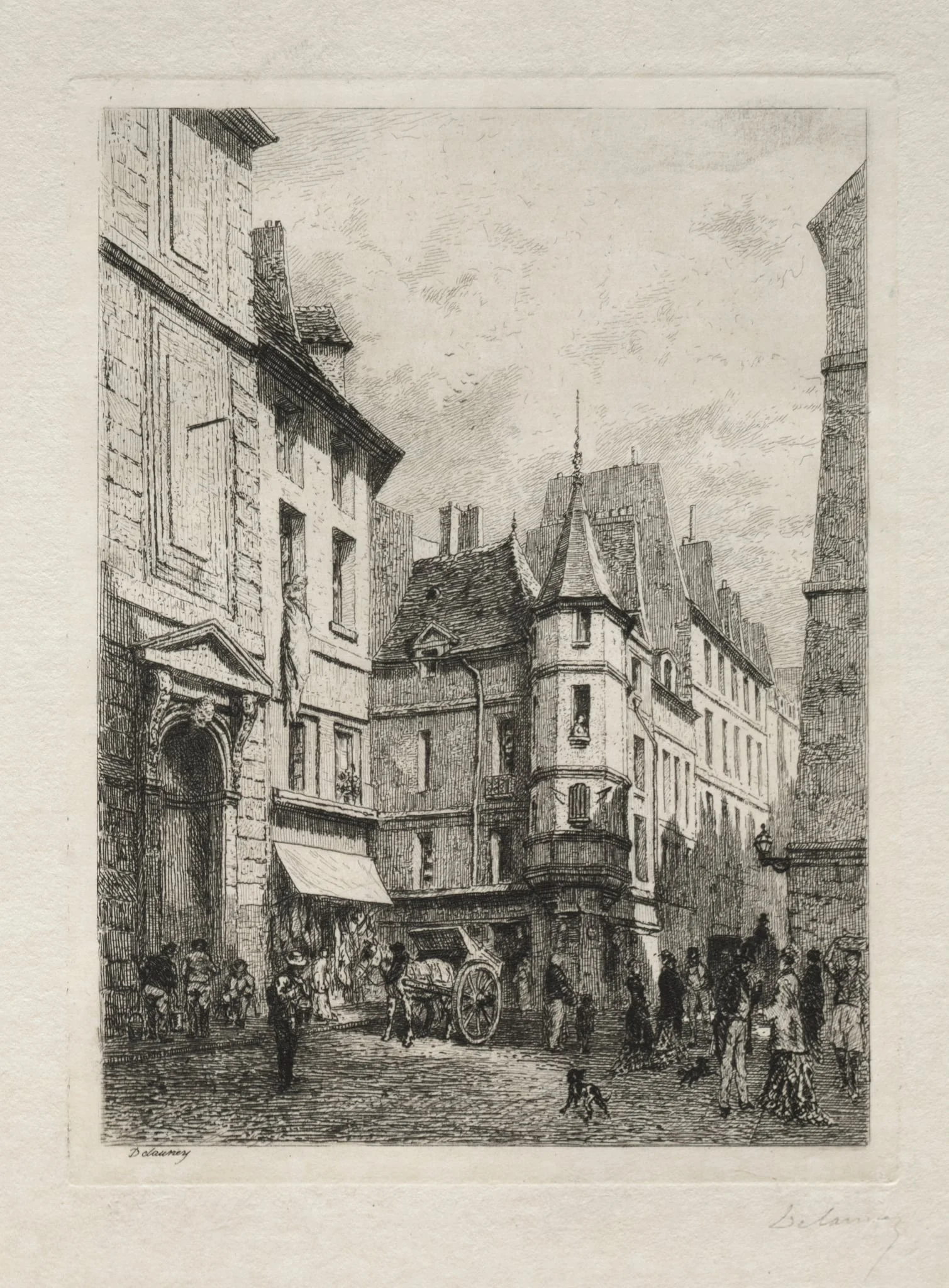 Tourelle en Fontaine Rue d'Ecole de Medicines demolies en 1877, by Alfred-Alexandre Delauney, 1882