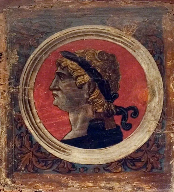 Laureated Bust of a Roman Emperor Facing Left (one of 29 painted panels from a frieze)