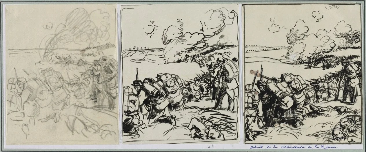 Dêbut de la manoeuvre de la Marne, by Auguste Lepère, 1914