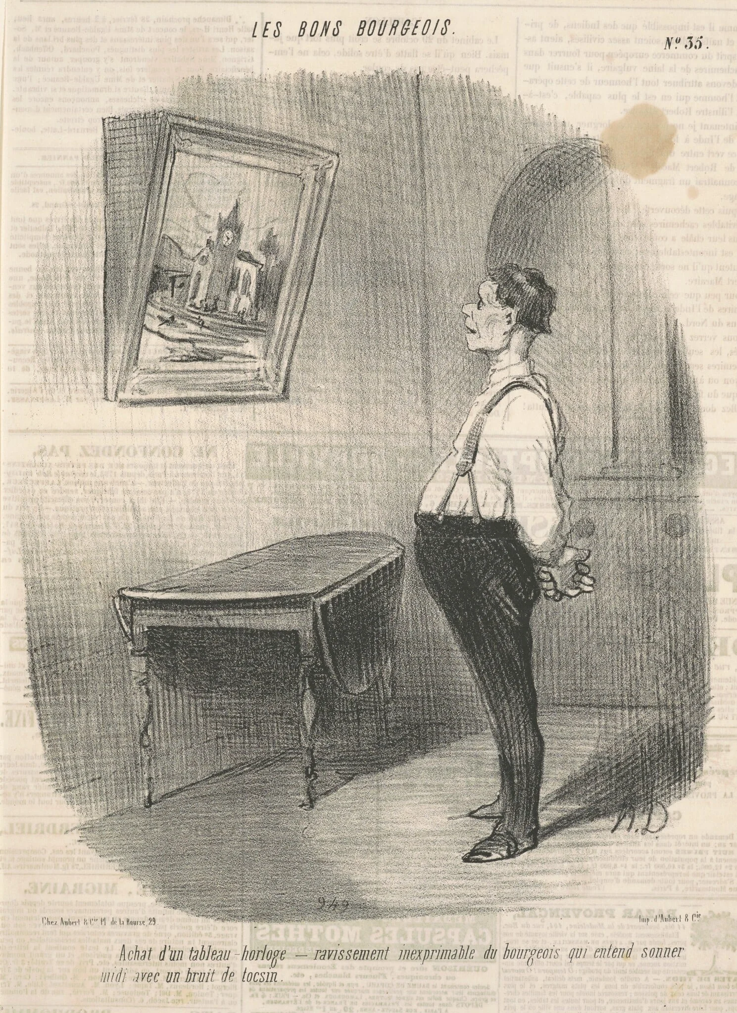 Achat d'un tableau horloge, by Honoré Daumier, ink, 1847
