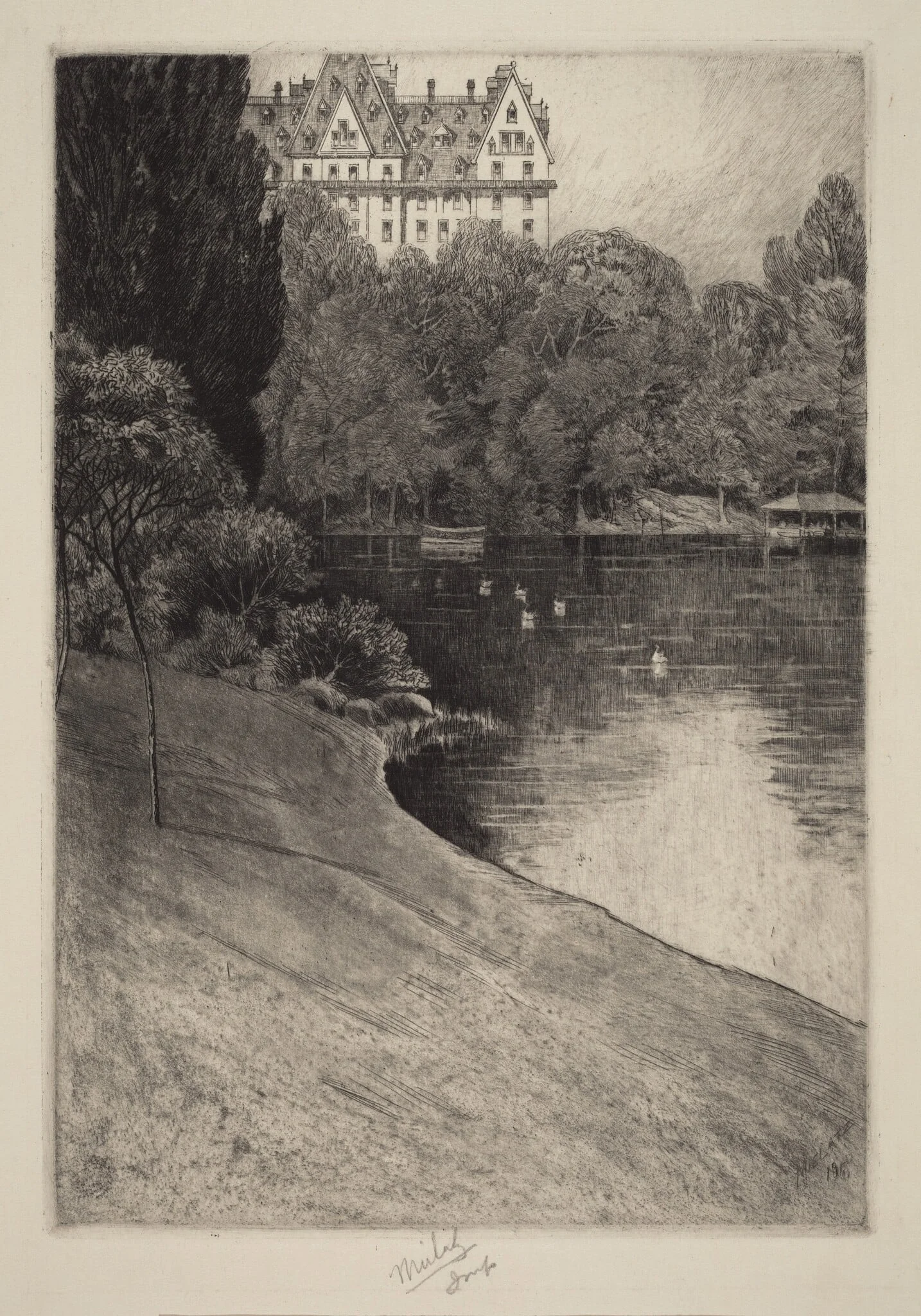Bit of Central Park, by Charles Frederick William Mielatz, ink, 1918