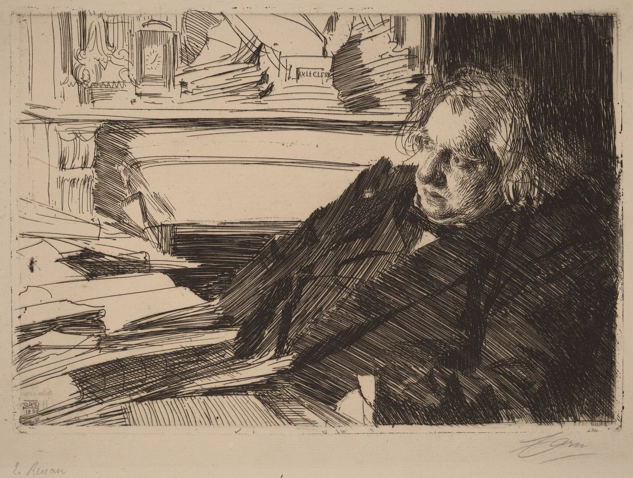 Ernest Renan, by Anders Zorn, ink, 1892