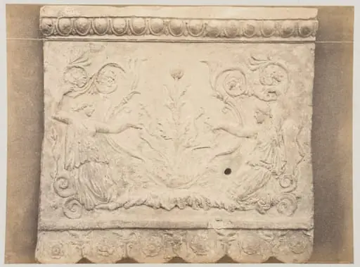 Bas-relief portion of frieze of nymphs with scrollwork in terra cotta