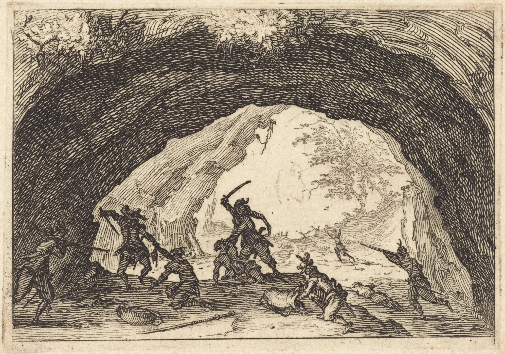 Soldiers Attacking Robbers, by Jacques Callot, ink, 1617