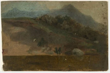 Riverbank below the Great and Little Sugarloaf Mountains, County Wicklow, by William Howis junior, unspecified, 1852