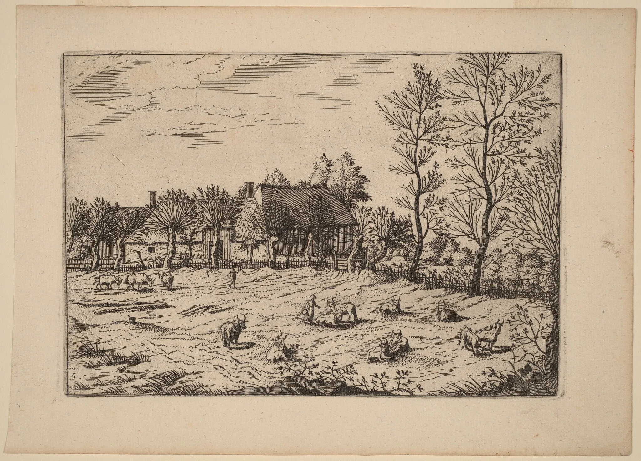 Farm, by Johannes van Doetechum the Elder, ink, 1676