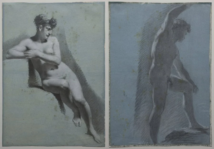 Study of a Nude Woman, Seated Looking to the Right (recto) Study of a Male Nude (verso), by Pierre Paul Prud'hon, 1810