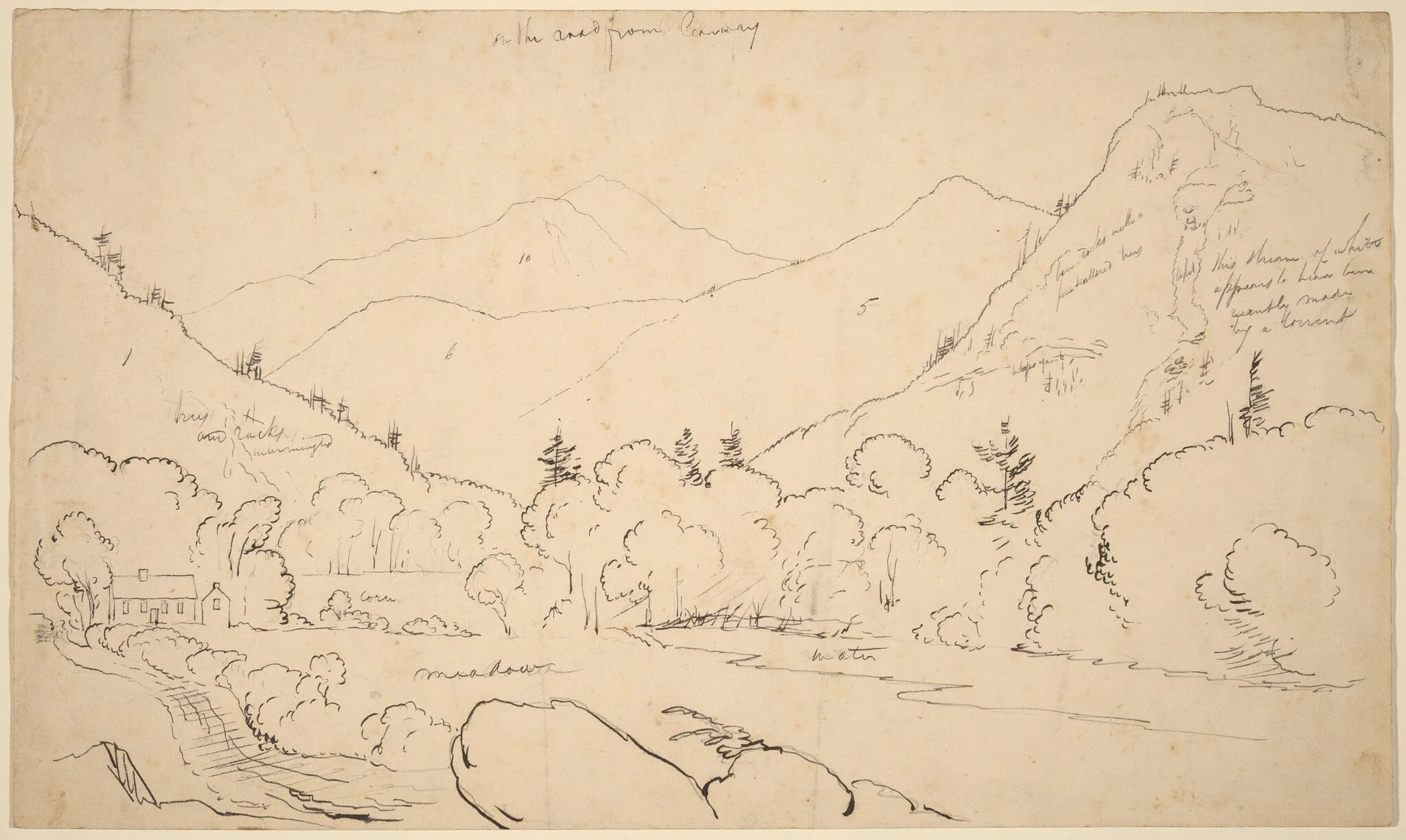 On the Road from Conway, by Thomas Cole, ink, 1828