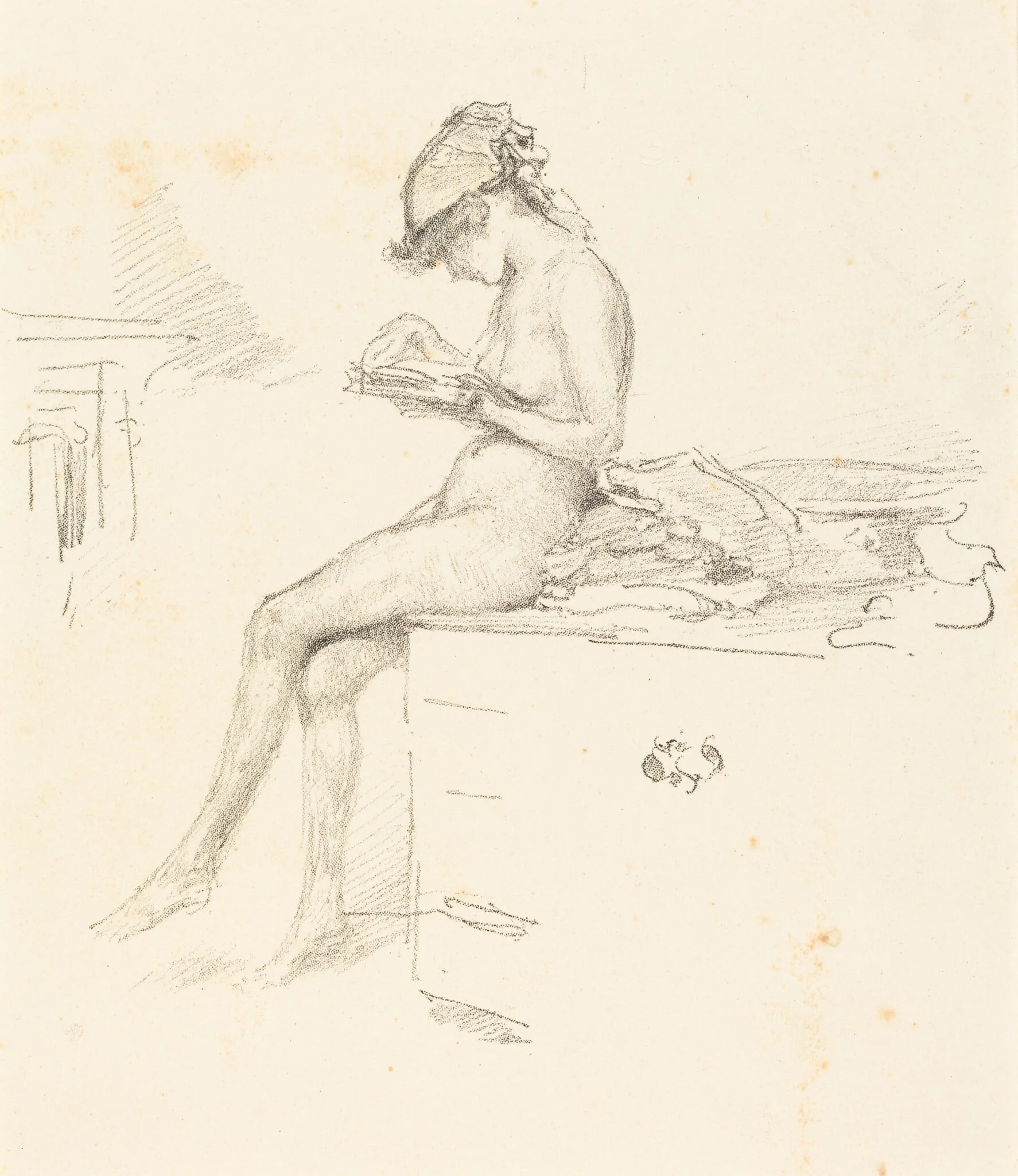 The Little Nude Model, Reading, by James McNeill Whistler, ink, 1890