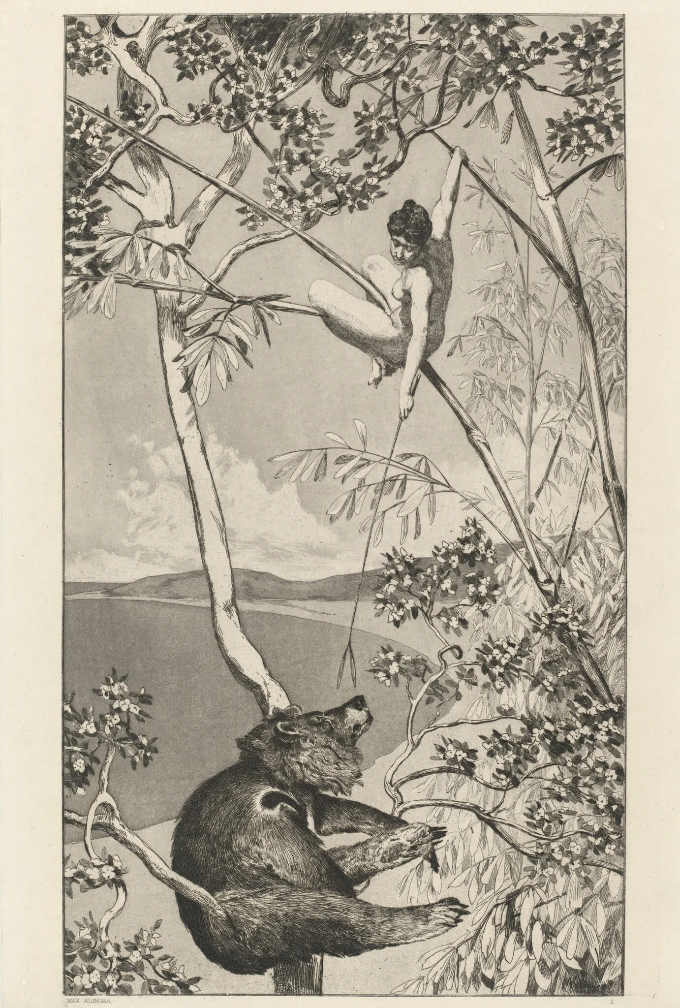 Bear and Elf (Bär und Elfe): pl.1, by Max Klinger, ink, 1881