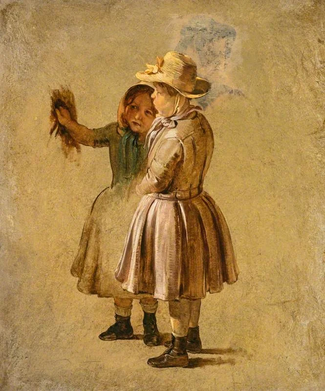 Two Children (study for 'Quitting the Manse' (NG 2308)), by George Harvey, unspecified, 1851