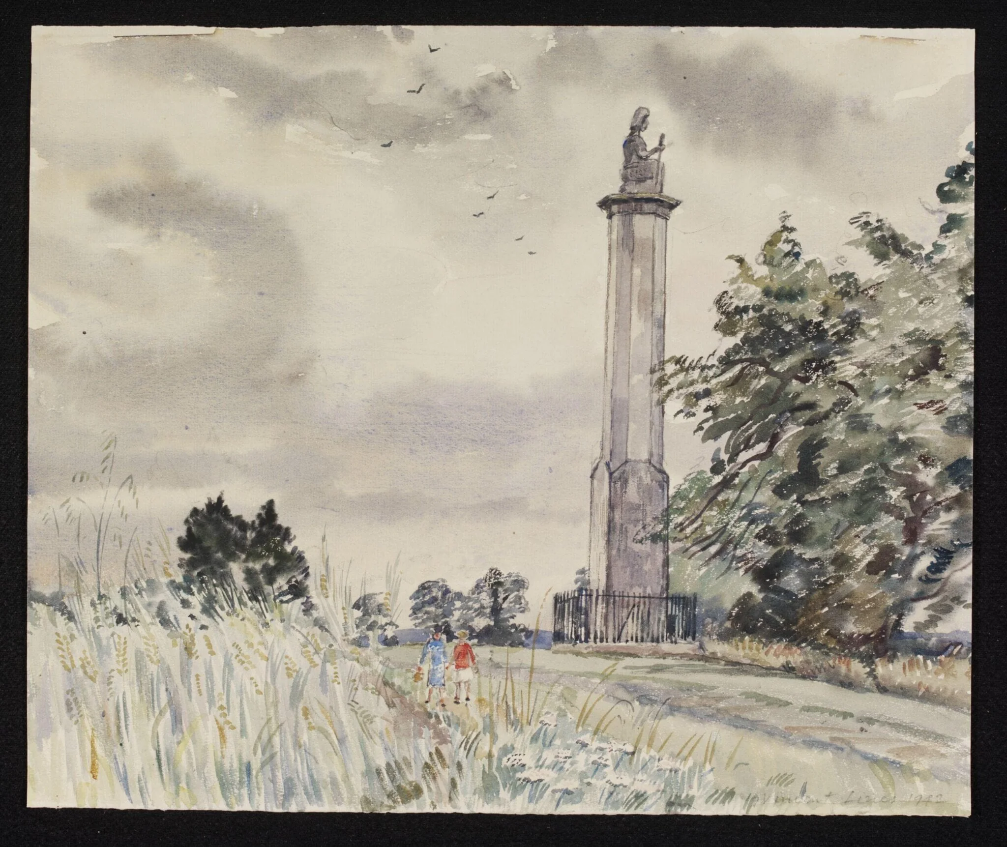 Maud Heath's Monument, Bremhill, by Lines, watercolor, 1942