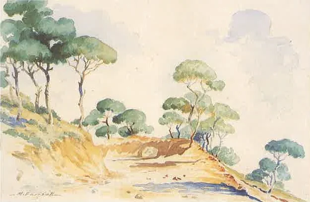 On the Road to Brummana, by Moustafa Farroukh, watercolor, 1939