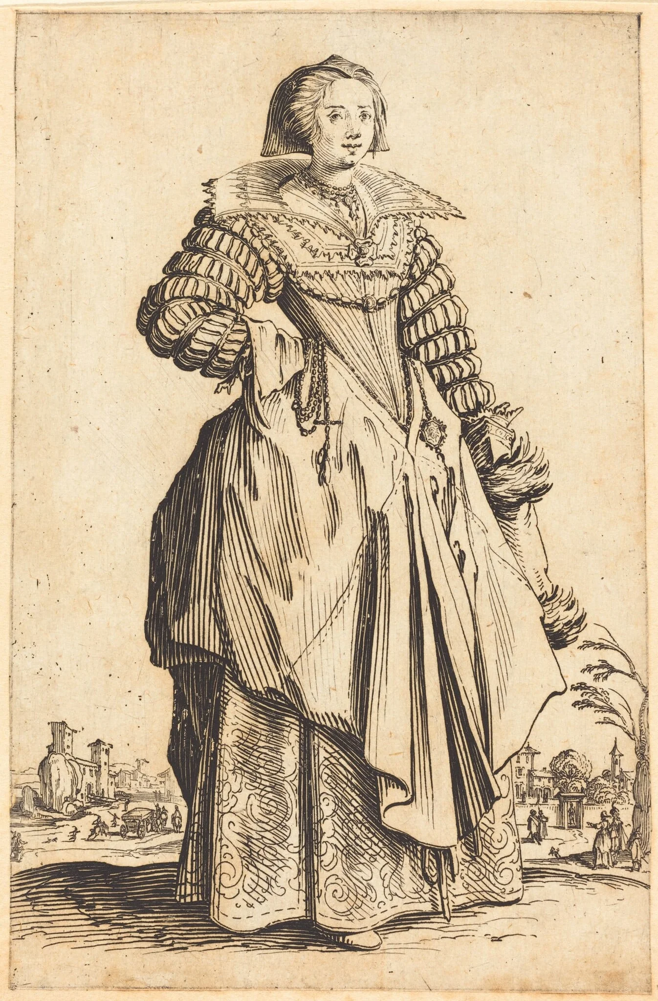 Noble Woman with Large Collar, by Jacques Callot, ink, 1622