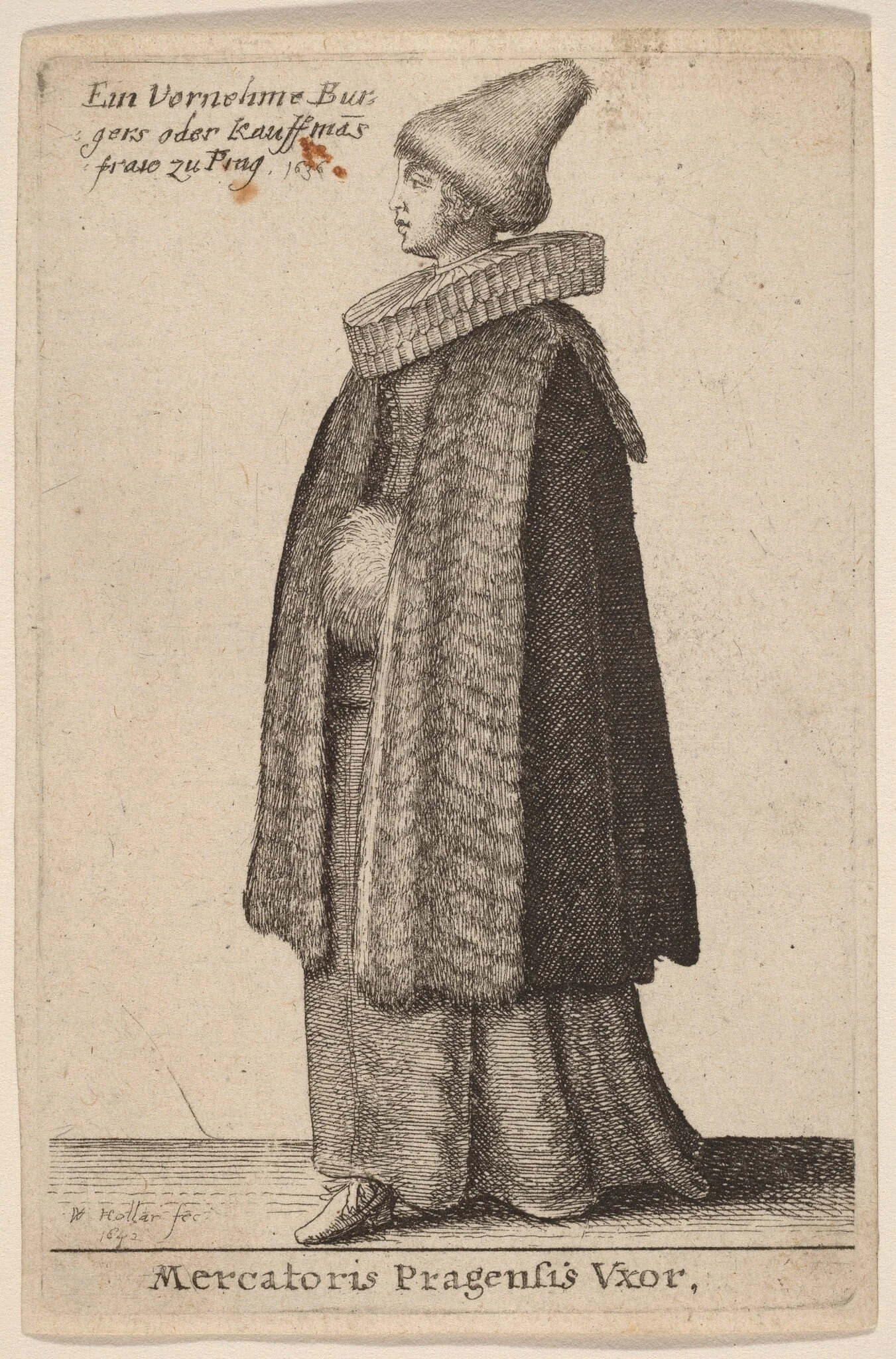 Mercatoris Pragensis Vxor, by Wenceslaus Hollar, ink, 1642