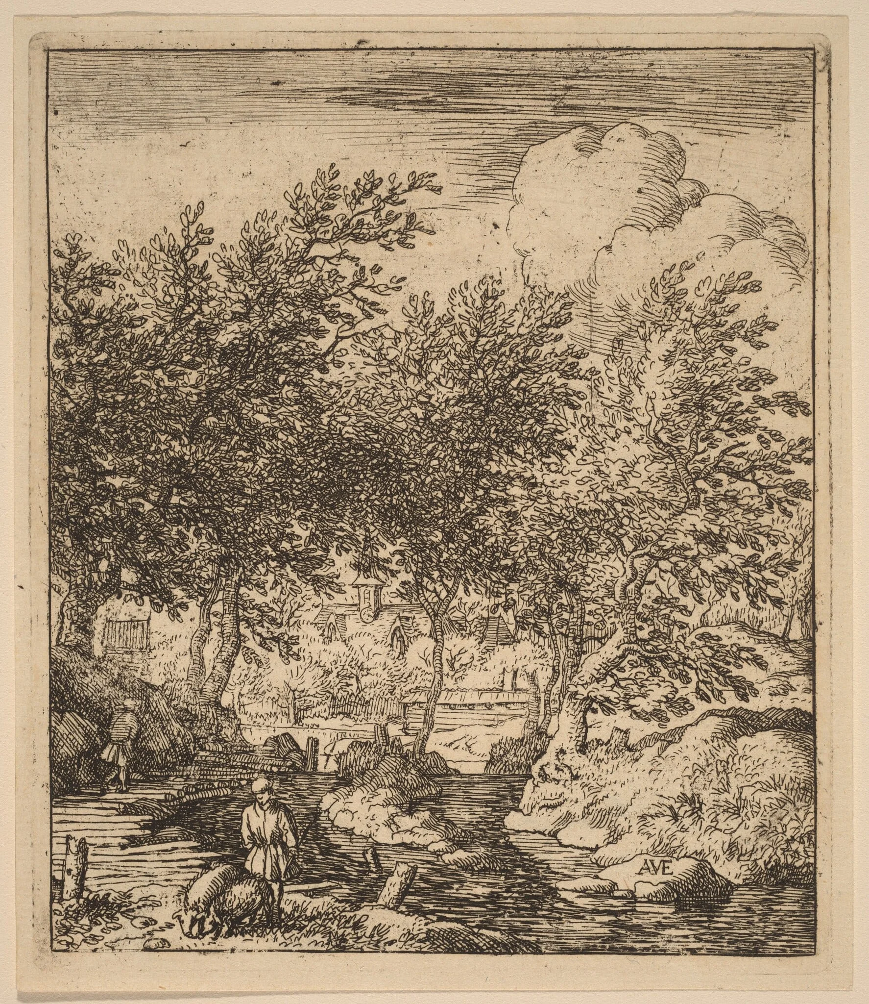 Swineherd, by Allart van Everdingen, ink, 1650