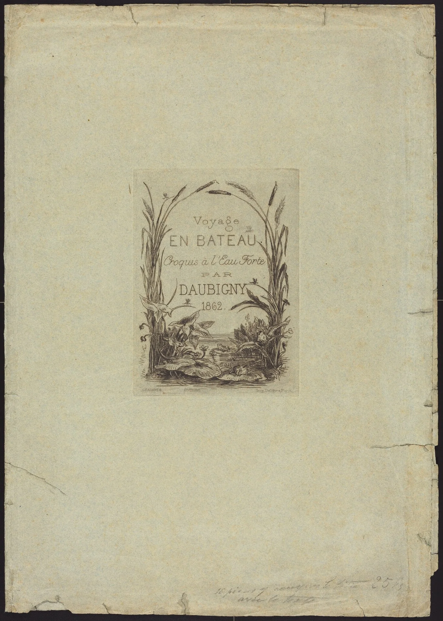 Wrapper for "Voyage en bateau", by Charles François Daubigny, ink, 1862