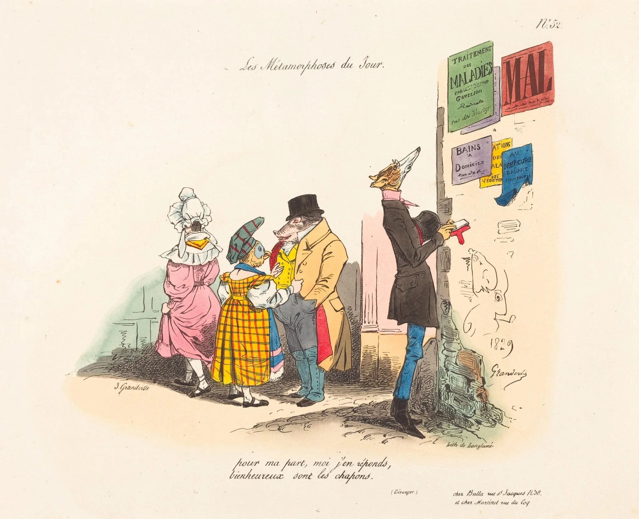 Metamorphoses of the Day: Regrets, or Never till the Next Time, by Jean-Ignace-Isidore Grandville, ink, 1829