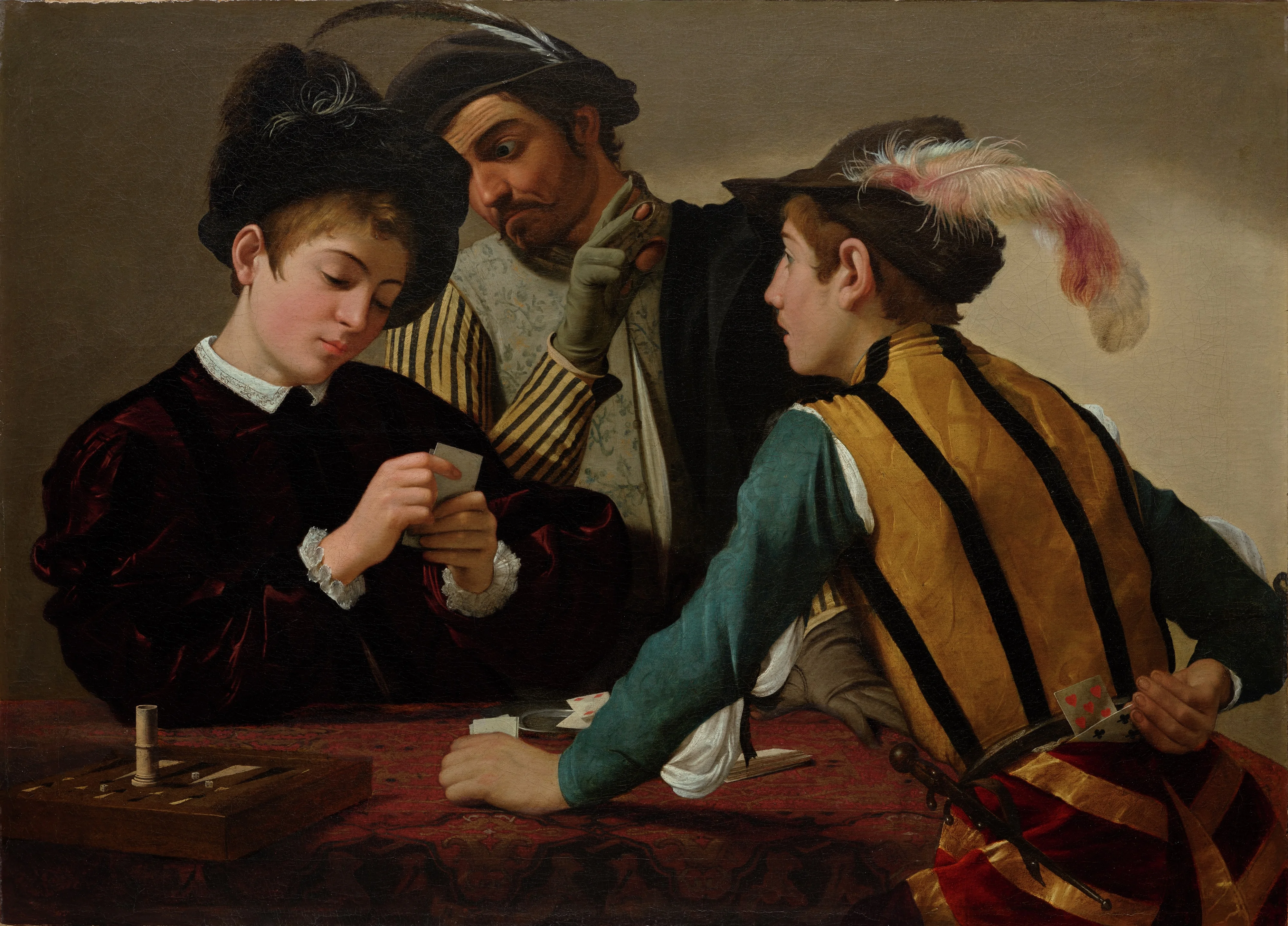 The Cardsharps, by Caravaggio, oil, 1596