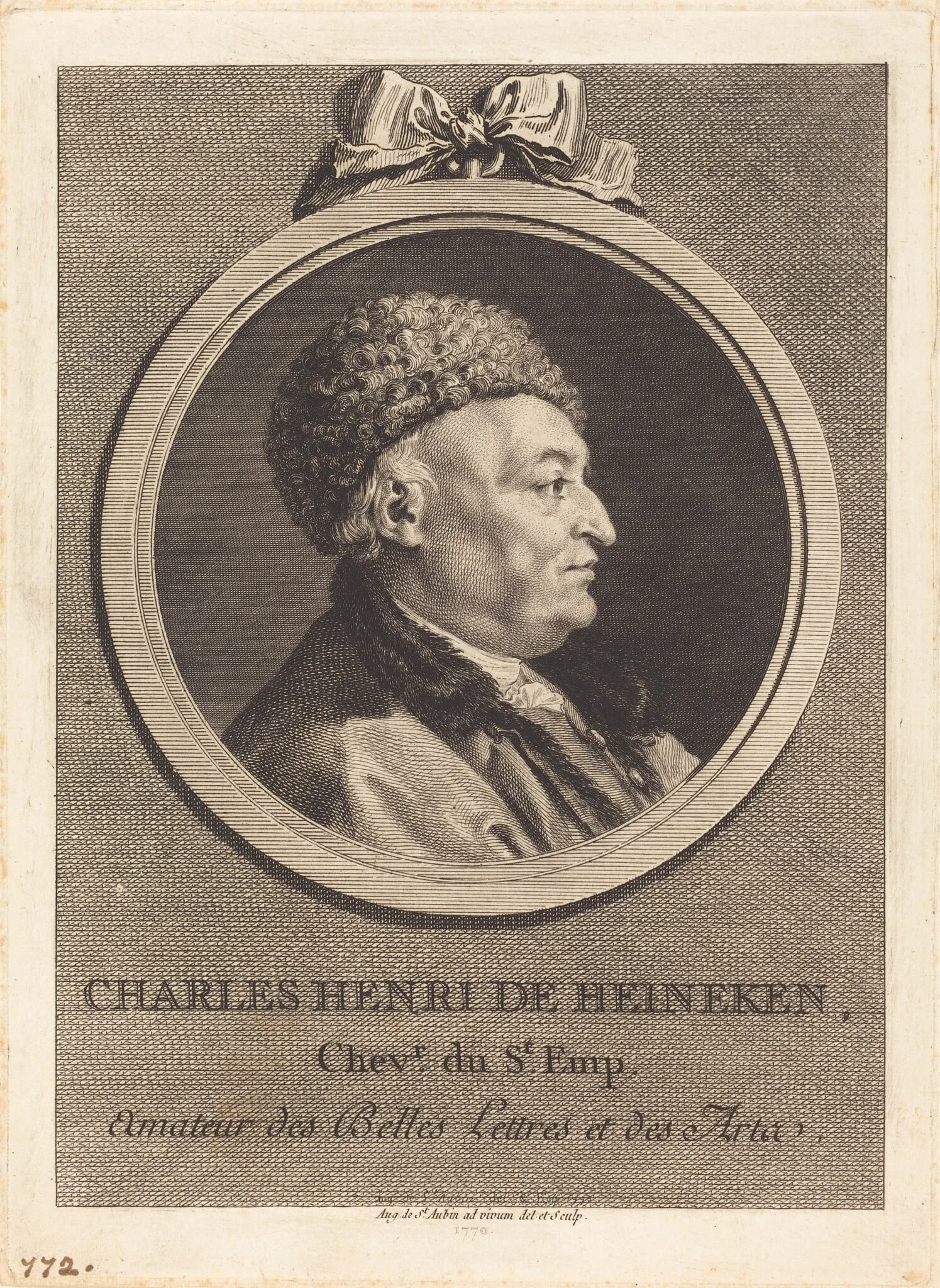 Charles Henri de Heineken, by Augustin de Saint-Aubin, ink, 1770