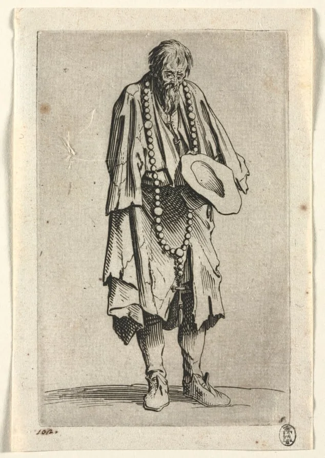 The Beggars: Beggar with Rosary, by Jacques Callot, 1623