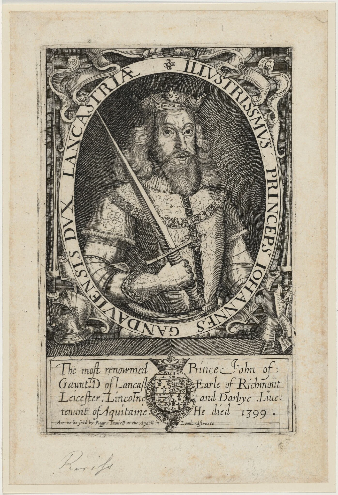John of Gaunt, by Renold Elstrack, ink, 1598